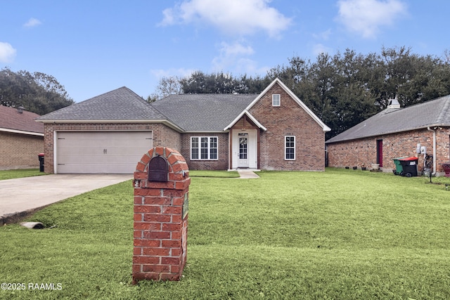 view of front of house featuring a garage and a front lawn