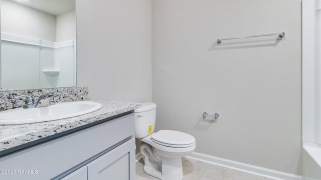 bathroom with tile patterned flooring, vanity, and toilet