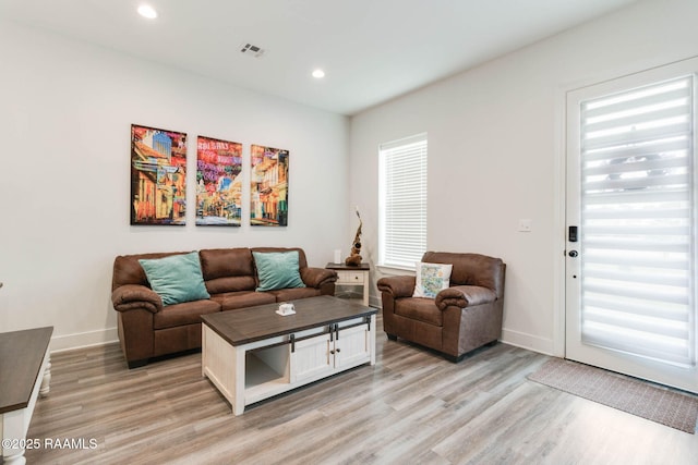 living room featuring light wood-type flooring