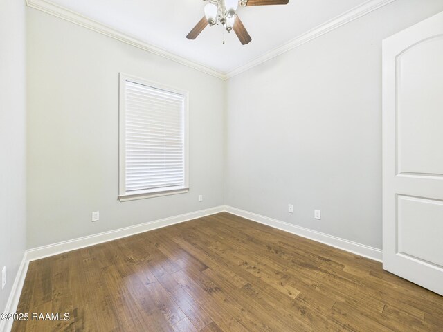 208 Rue De Frejus, Broussard, LA 70518 - unfurnished room featuring ceiling fan, ornamental molding, baseboards, and dark wood finished floors