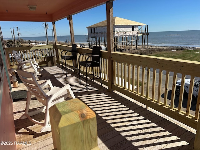 deck with a water view