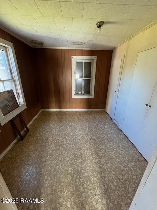 spare room featuring wood walls