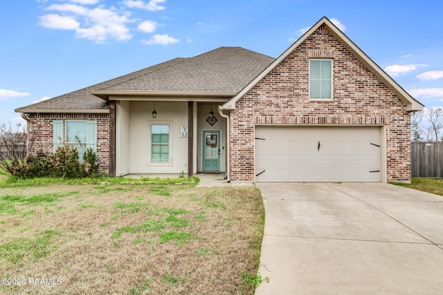 view of front of home featuring a garage and a front lawn