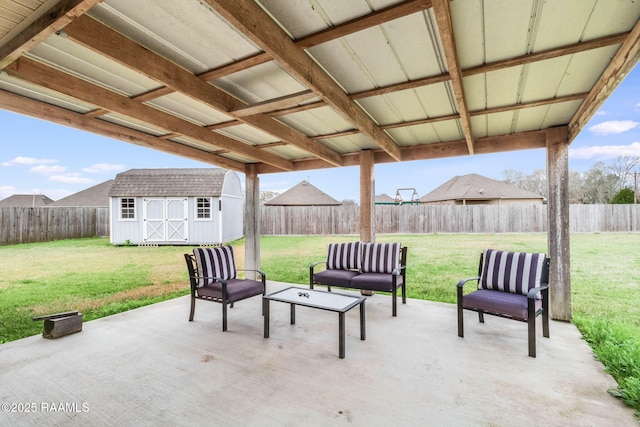 view of patio / terrace with a storage unit