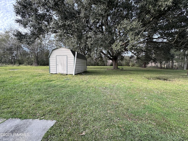 view of yard with a storage shed