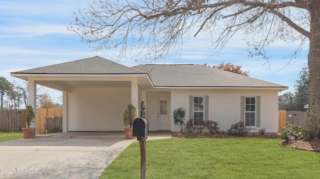 single story home with a carport and a front lawn