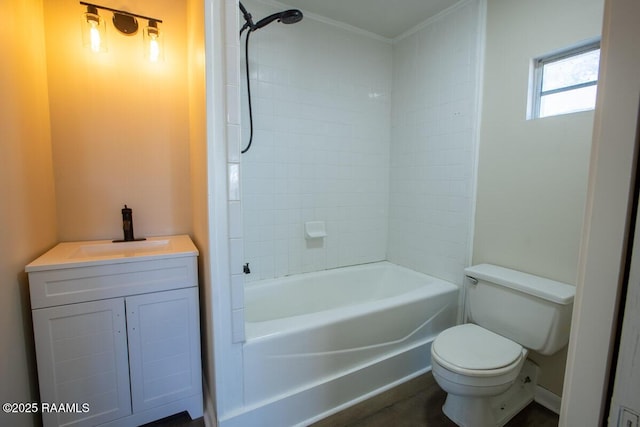 full bathroom with toilet, shower / bath combination, and vanity