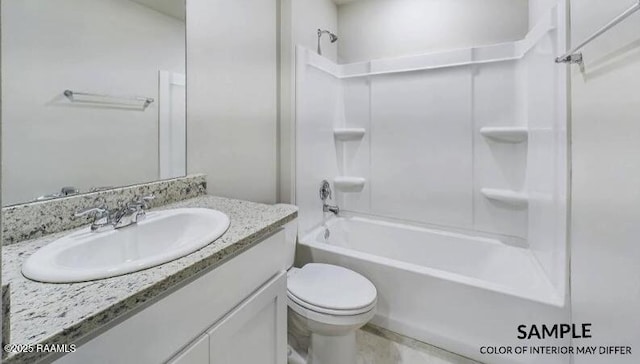 full bathroom featuring toilet, vanity, and bathing tub / shower combination