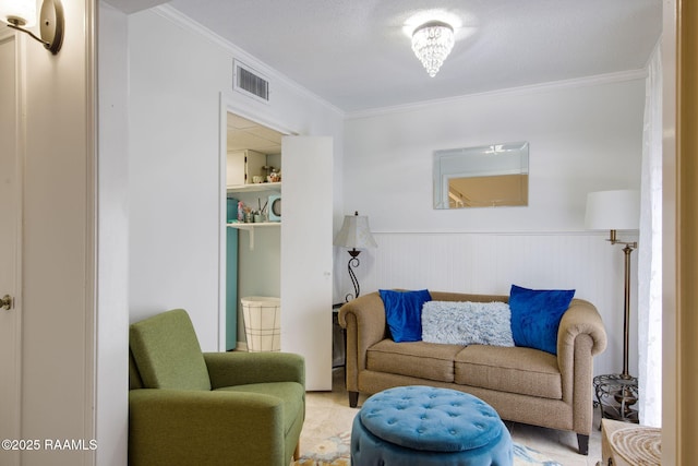 living room with crown molding