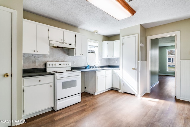 kitchen with white cabinets, white range with electric cooktop, and plenty of natural light