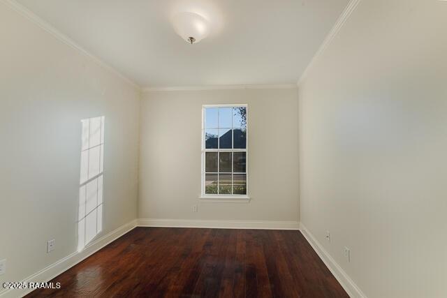 spare room with crown molding and hardwood / wood-style flooring