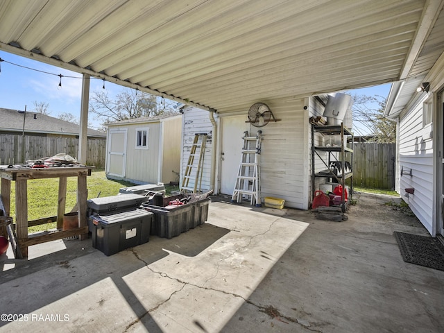 view of patio / terrace with a storage unit