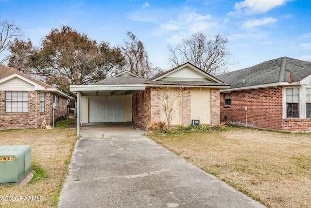 single story home with a carport and a front lawn