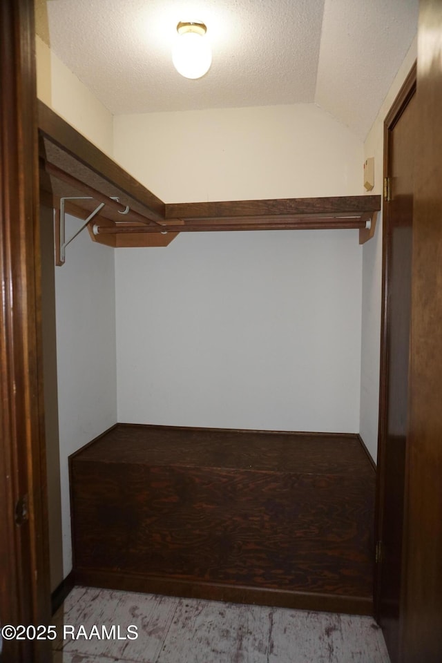 spacious closet with lofted ceiling and wood finished floors