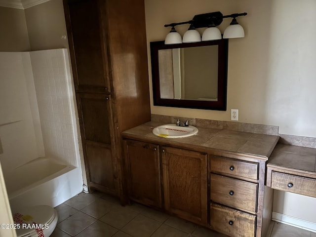 bathroom with vanity, toilet, and tile patterned flooring