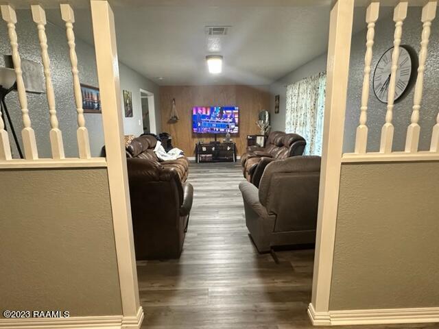 living room with hardwood / wood-style flooring