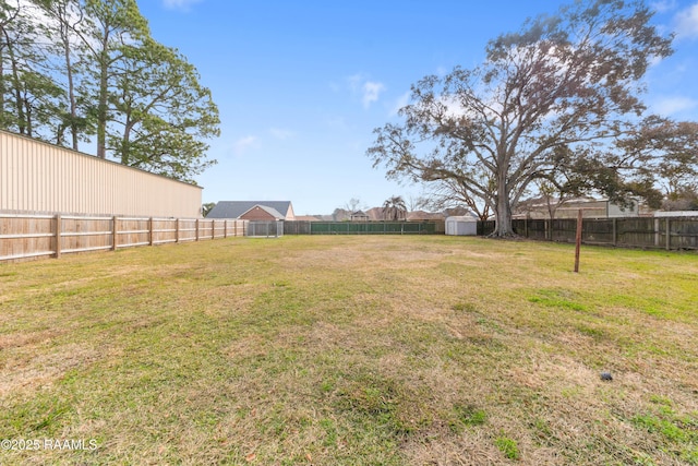 view of yard with a storage unit