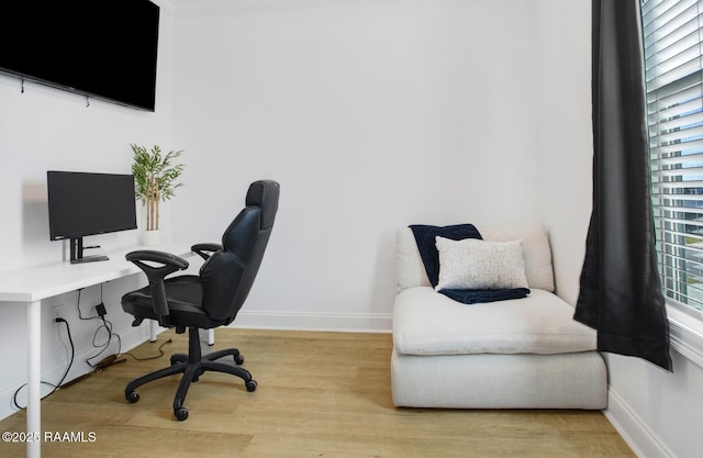 home office featuring hardwood / wood-style flooring