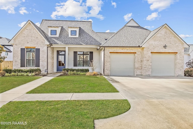 view of front facade featuring a garage and a front lawn