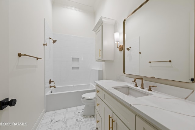 full bathroom with shower / washtub combination, vanity, and toilet