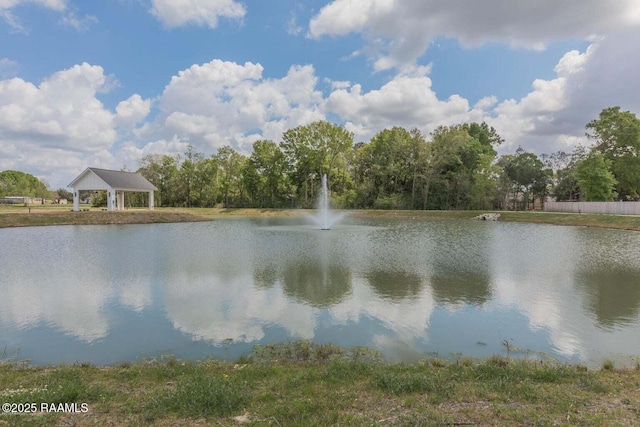 property view of water featuring a gazebo