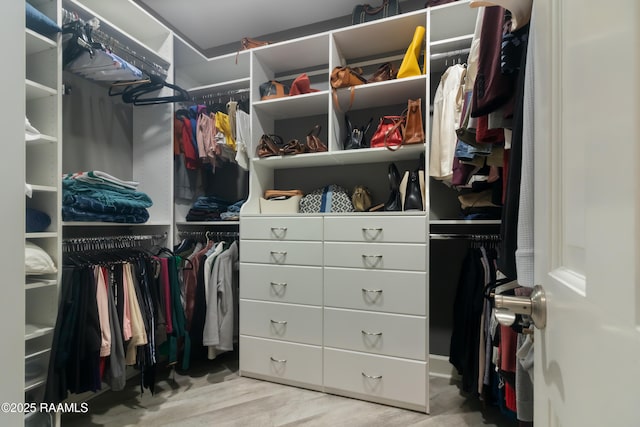 spacious closet with light hardwood / wood-style floors