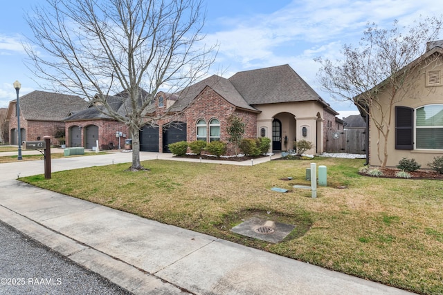 view of front of property featuring a garage and a front yard