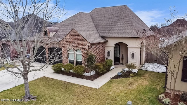 view of front of property featuring a front lawn