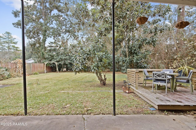 view of yard with a wooden deck