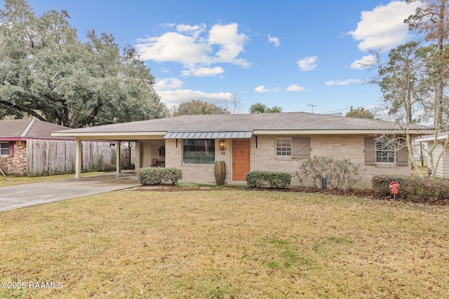 single story home with a carport and a front yard