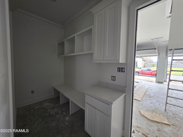 mudroom with crown molding