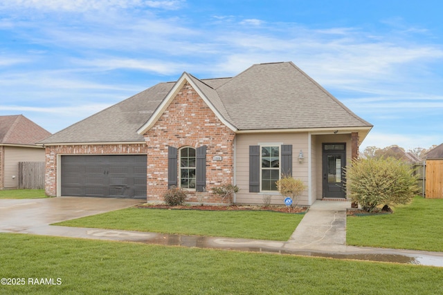 front facade featuring a garage and a front lawn