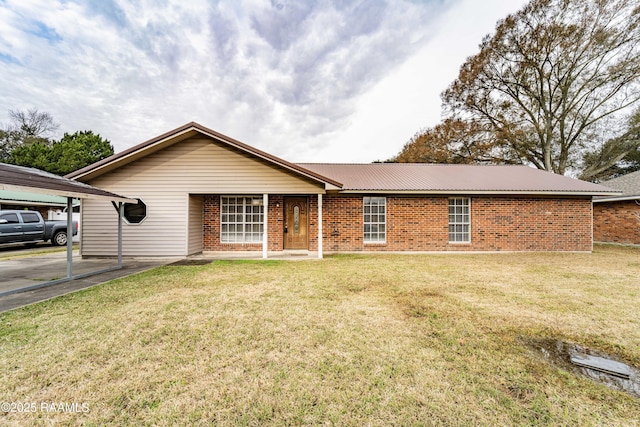 single story home featuring a front yard and a carport