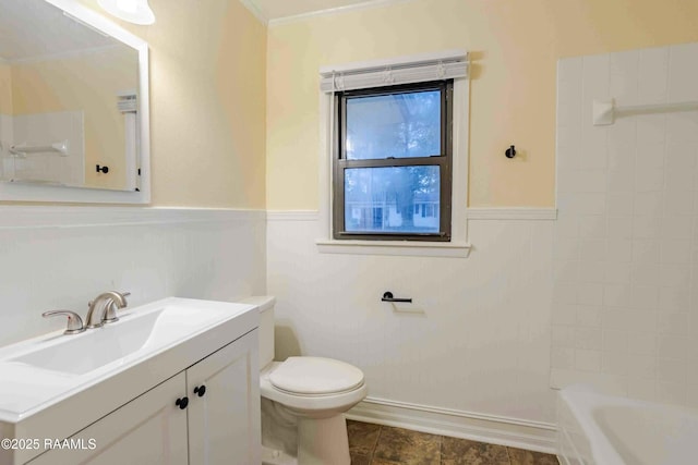 full bathroom with vanity, toilet, and plus walk in shower