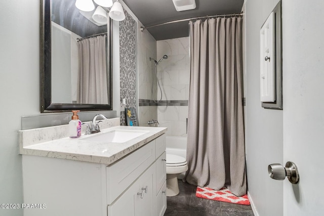 full bathroom with vanity, toilet, and shower / bath combo