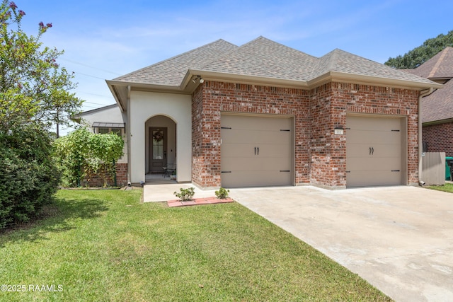 view of front of property featuring a garage and a front yard