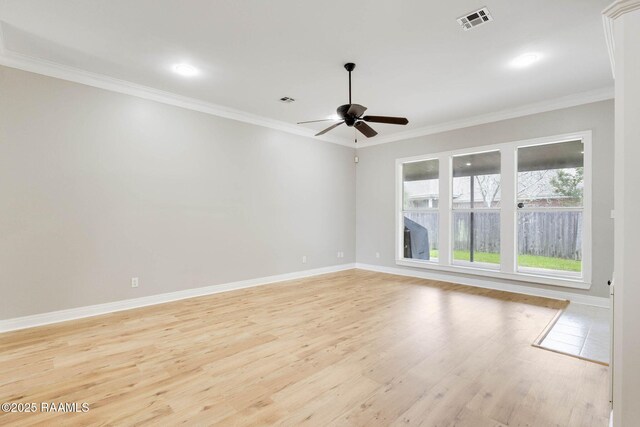 110 Yorkshire Cir, Lafayette, LA 70508 - spare room with a ceiling fan, crown molding, baseboards, light wood finished floors, and recessed lighting