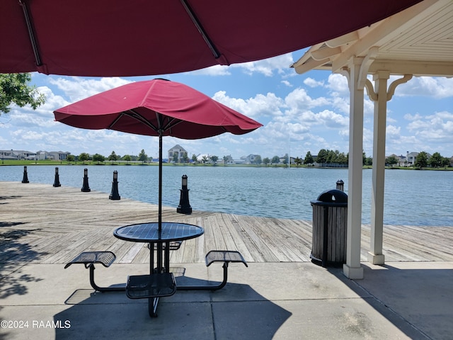 view of dock featuring a water view