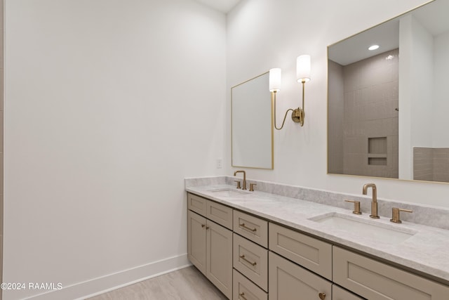 bathroom with hardwood / wood-style flooring and vanity