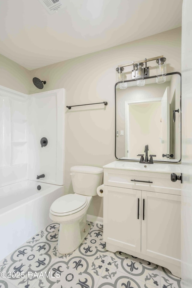 full bathroom featuring vanity, toilet, shower / bath combination, and tile patterned flooring