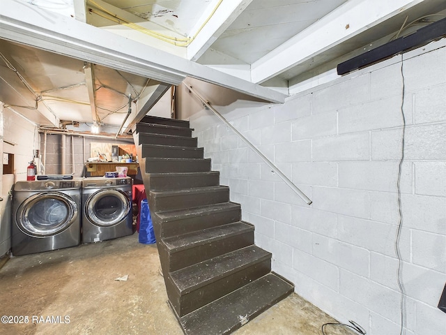 basement featuring separate washer and dryer