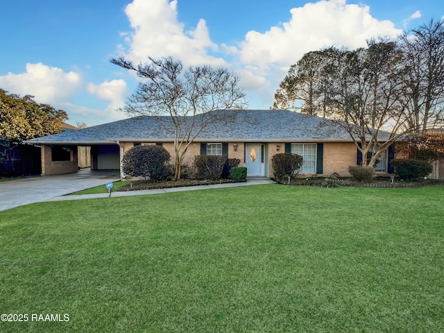 ranch-style house with a carport and a front yard