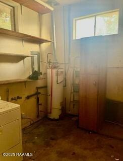 interior space featuring water heater and washer / clothes dryer