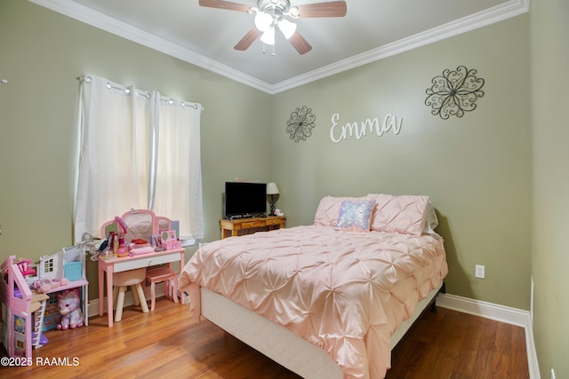 bedroom featuring wood-type flooring and crown molding