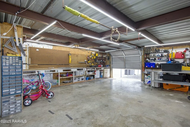 garage featuring a workshop area