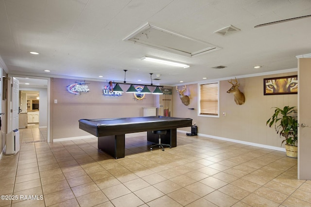 game room featuring billiards and light tile patterned flooring