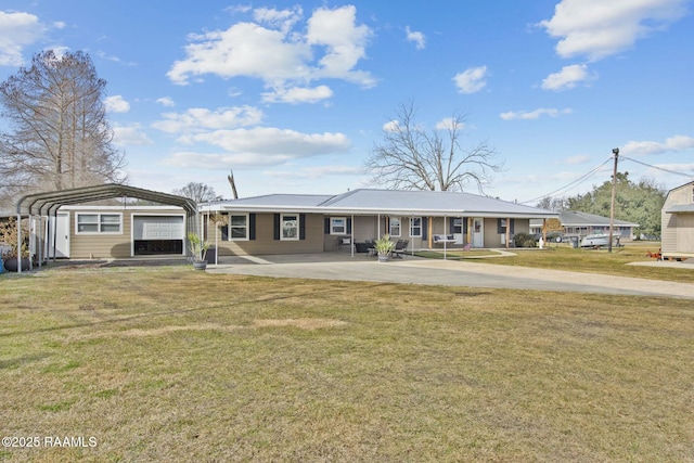 ranch-style home with a front yard and a carport