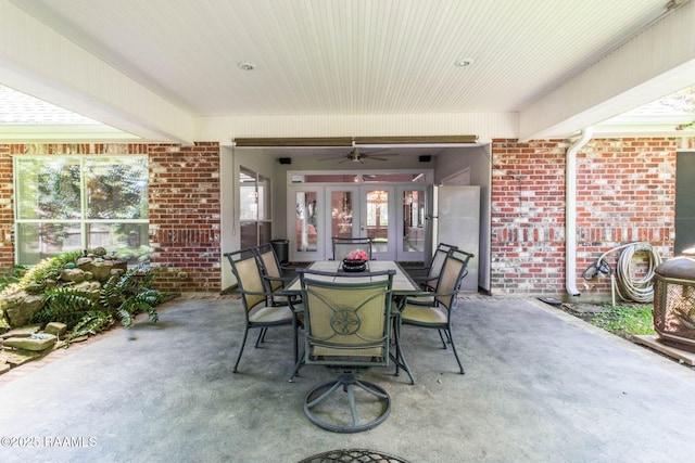 view of patio / terrace with french doors and ceiling fan