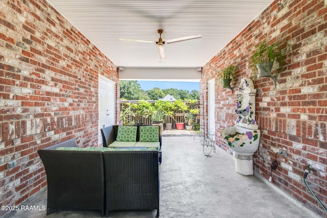 view of patio featuring ceiling fan and an outdoor hangout area