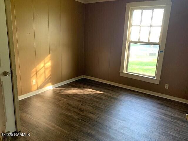 spare room with dark hardwood / wood-style floors